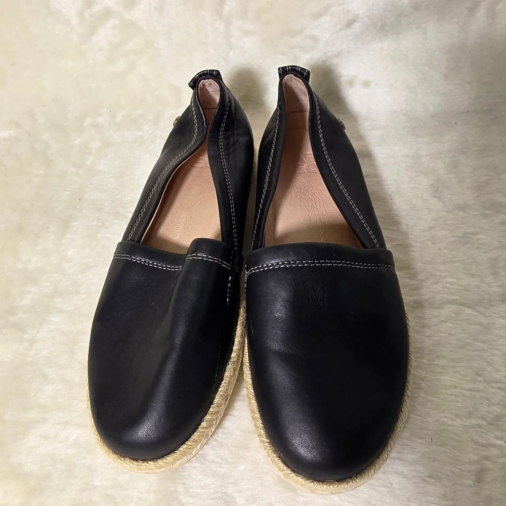 ABEO Blake 2330 Leather Espadrille Slip In Loafers Black  Women 7 Neut NEW
